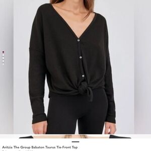 Aritzia Black V-Neck Tie-Front Sweater